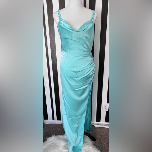 Tiffany Blue Front and Back Draped Slip Maxi Dress - NWT - Picture 4 of 9